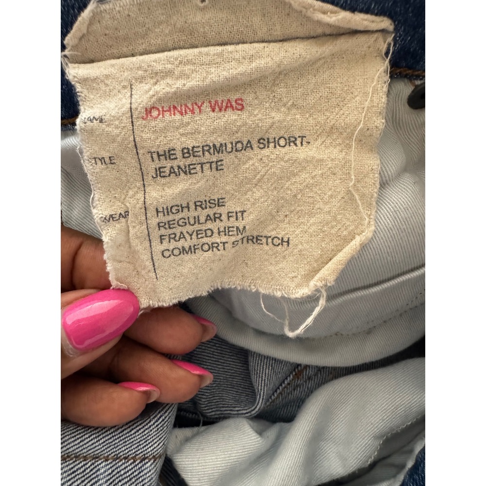 ‼️SALE‼️Johnny Was Jeanette Embroidered Bermuda Shorts High Rise Frayed Hem Blue - Picture 8 of 9